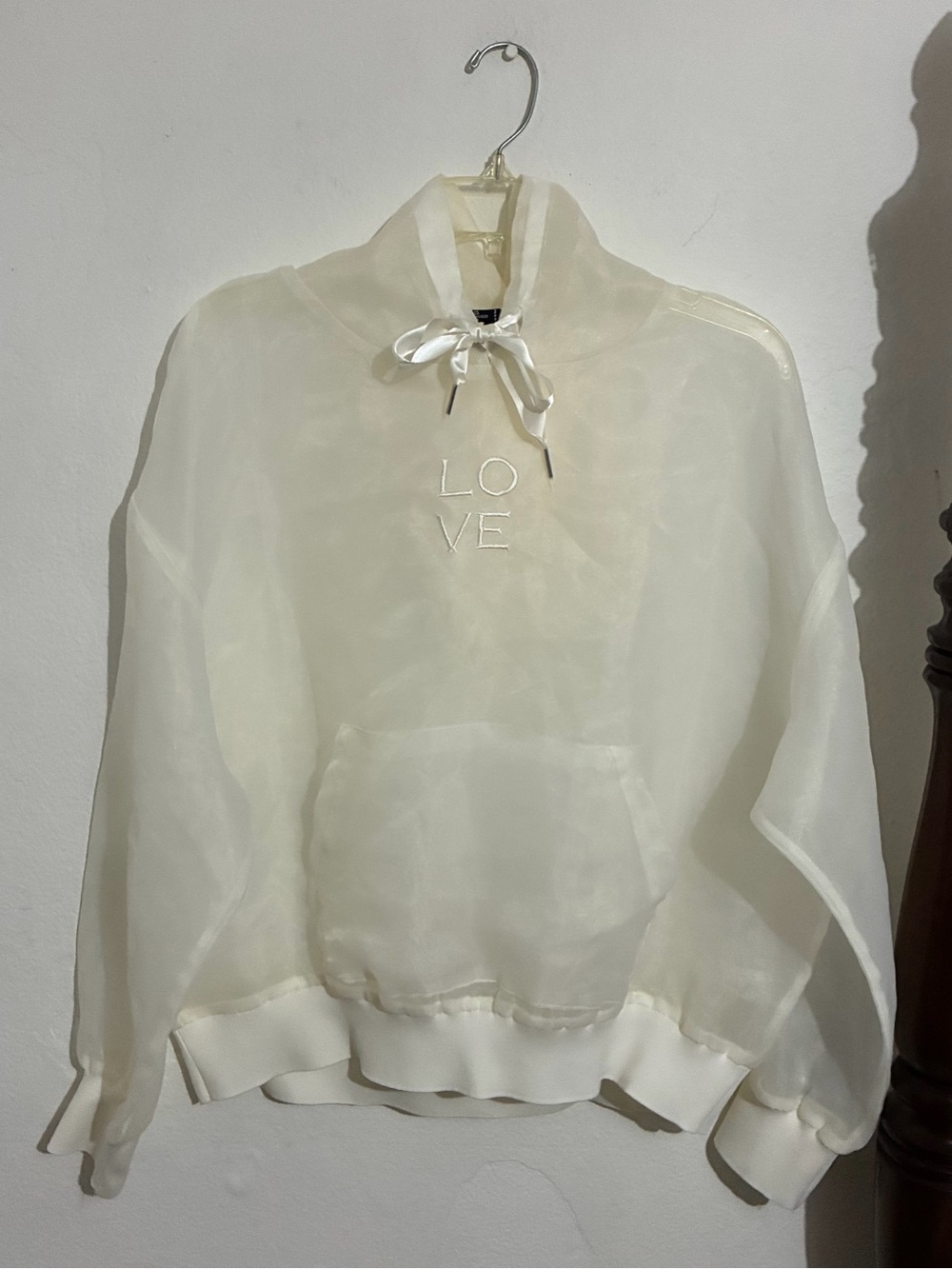 Forever 21 Sheer LOVE Pullover Hoodie - Cream